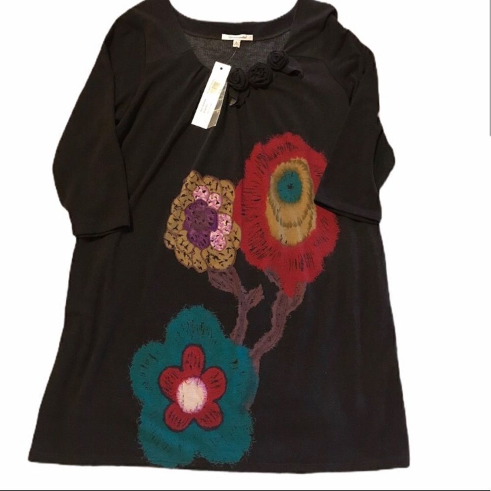 Quintessential LARGE NWT Dress Brown With Flowers